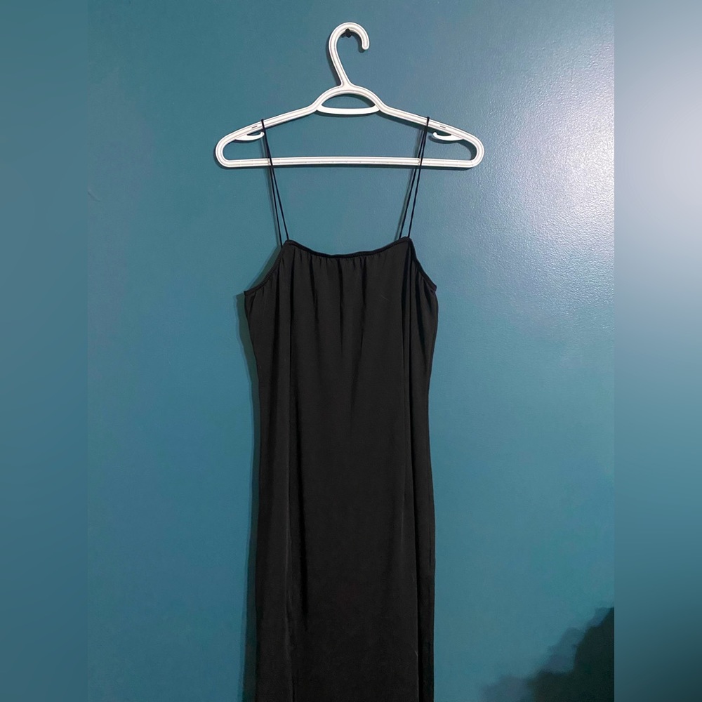 Black bodycon spaghetti strap dress ankle length very stretchy and fitted